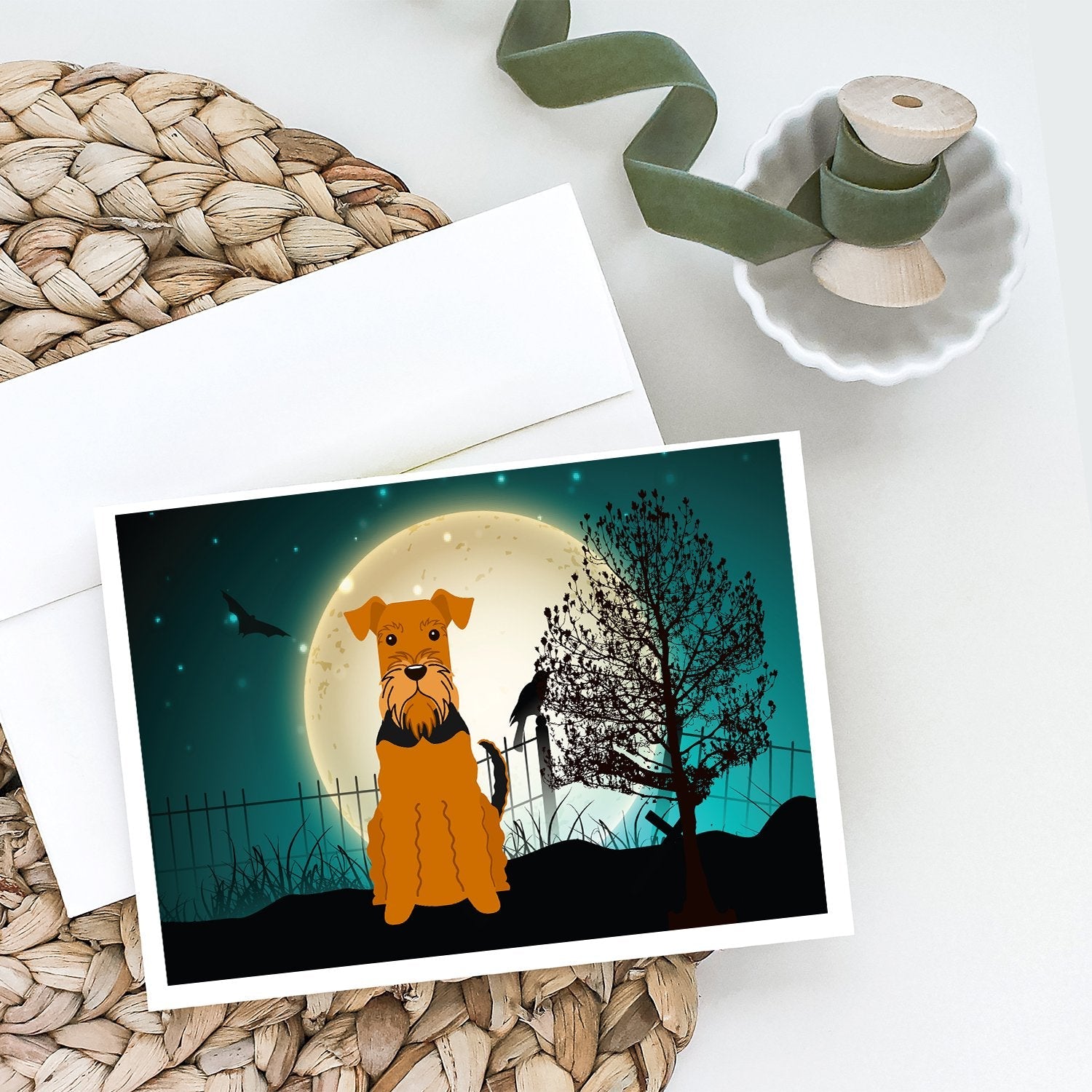 Halloween Scary Airedale Greeting Cards Pack of 8 Blank Cards with Envelopes Whimsical A7 Size 5x7