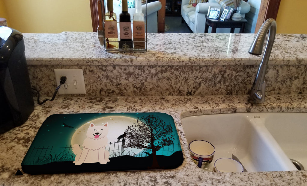 Halloween Scary White German Shepherd Dish Drying Mat Absorbent Dish Drying Mat Pad for Kitchen Counter Dish Drainer Mat for Countertop, 14 x 21", Multicolor