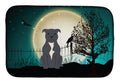 Halloween Scary Staffordshire Bull Terrier Blue Dish Drying Mat Absorbent Dish Drying Mat Pad for Kitchen Counter Dish Drainer Mat for Countertop, 14 x 21", Multicolor