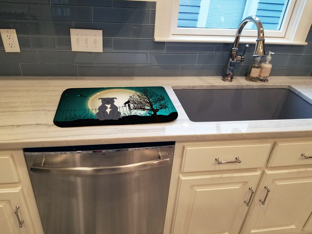 Halloween Scary Staffordshire Bull Terrier Blue Dish Drying Mat Absorbent Dish Drying Mat Pad for Kitchen Counter Dish Drainer Mat for Countertop, 14 x 21", Multicolor