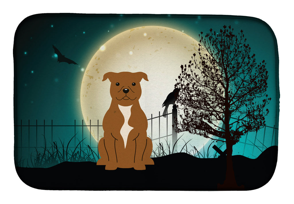 Halloween Scary Staffordshire Bull Terrier Brown Dish Drying Mat Absorbent Dish Drying Mat Pad for Kitchen Counter Dish Drainer Mat for Countertop, 14 x 21", Multicolor