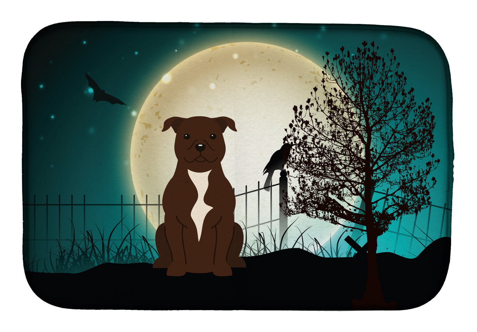 Halloween Scary Staffordshire Bull Terrier Chocolate Dish Drying Mat Absorbent Dish Drying Mat Pad for Kitchen Counter Dish Drainer Mat for Countertop, 14 x 21", Multicolor