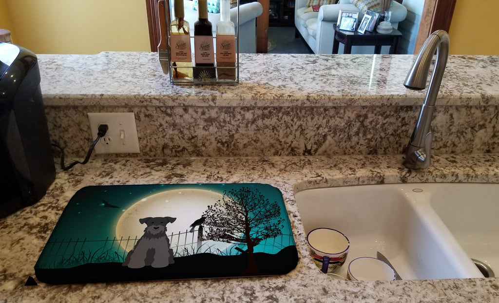 Halloween Scary Miniature Schnauzer Black Dish Drying Mat Absorbent Dish Drying Mat Pad for Kitchen Counter Dish Drainer Mat for Countertop, 14 x 21", Multicolor