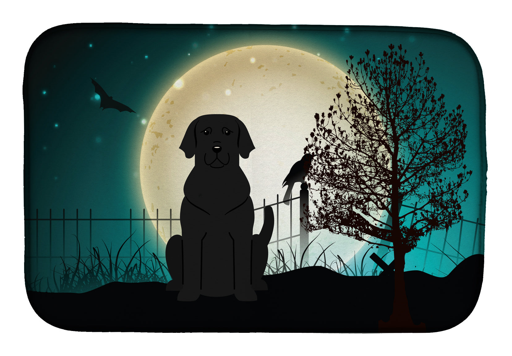 Halloween Scary Black Labrador Dish Drying Mat Absorbent Dish Drying Mat Pad for Kitchen Counter Dish Drainer Mat for Countertop, 14 x 21", Multicolor