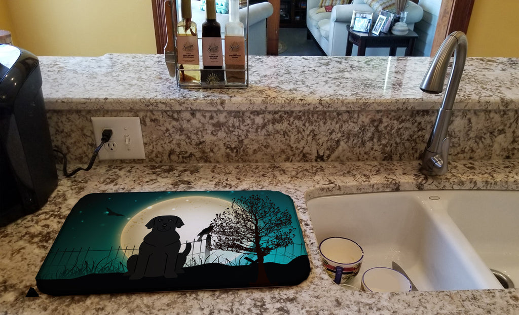 Halloween Scary Black Labrador Dish Drying Mat Absorbent Dish Drying Mat Pad for Kitchen Counter Dish Drainer Mat for Countertop, 14 x 21", Multicolor