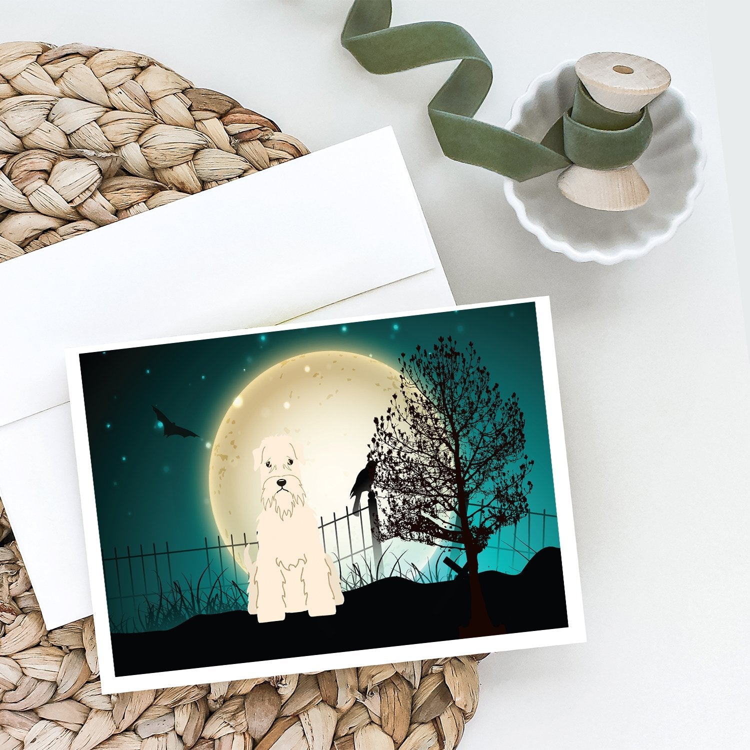 Halloween Scary Soft Coated Wheaten Terrier Greeting Cards Pack of 8 Blank Cards with Envelopes Whimsical A7 Size 5x7