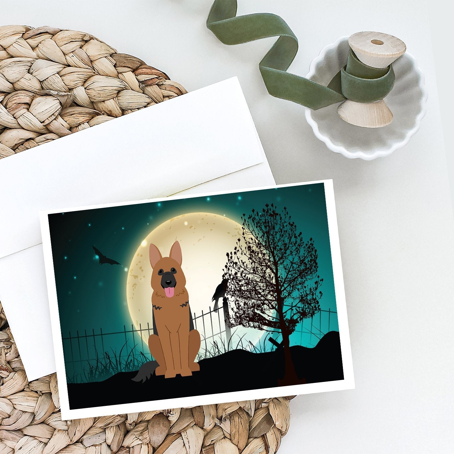 Halloween Scary German Shepherd Greeting Cards Pack of 8 Blank Cards with Envelopes Whimsical A7 Size 5x7