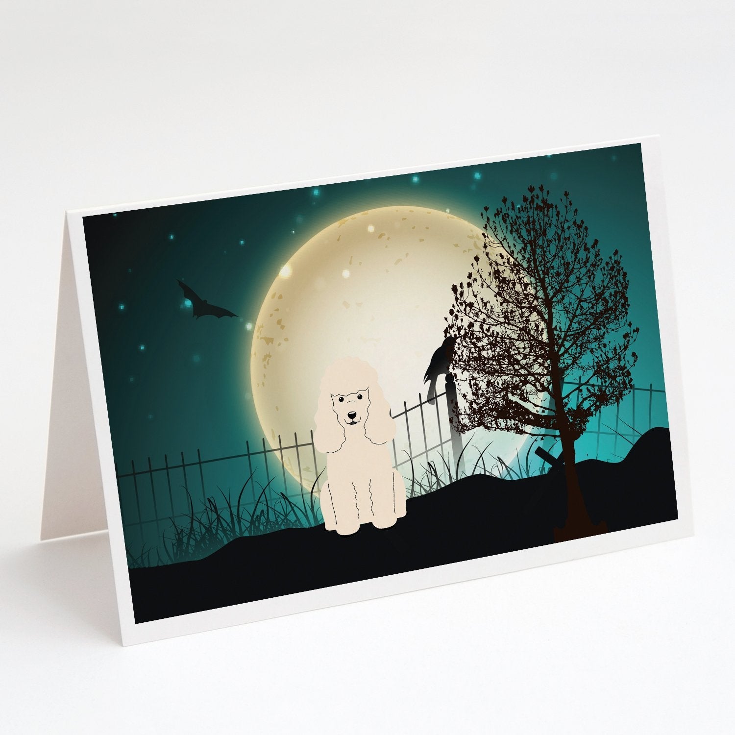 Halloween Scary Poodle White Greeting Cards Pack of 8 Blank Cards with Envelopes Whimsical A7 Size 5x7