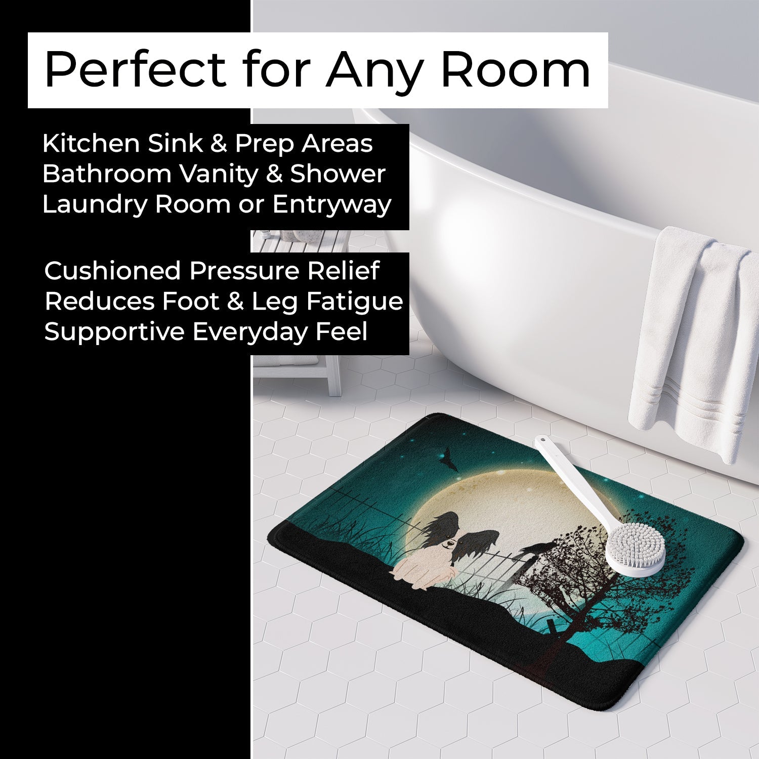 Halloween Scary Papillon Black White Memory Foam Kitchen Mat Machine Washable Anti-Fatigue Cushion Comfort Bath or Kitchen Rug