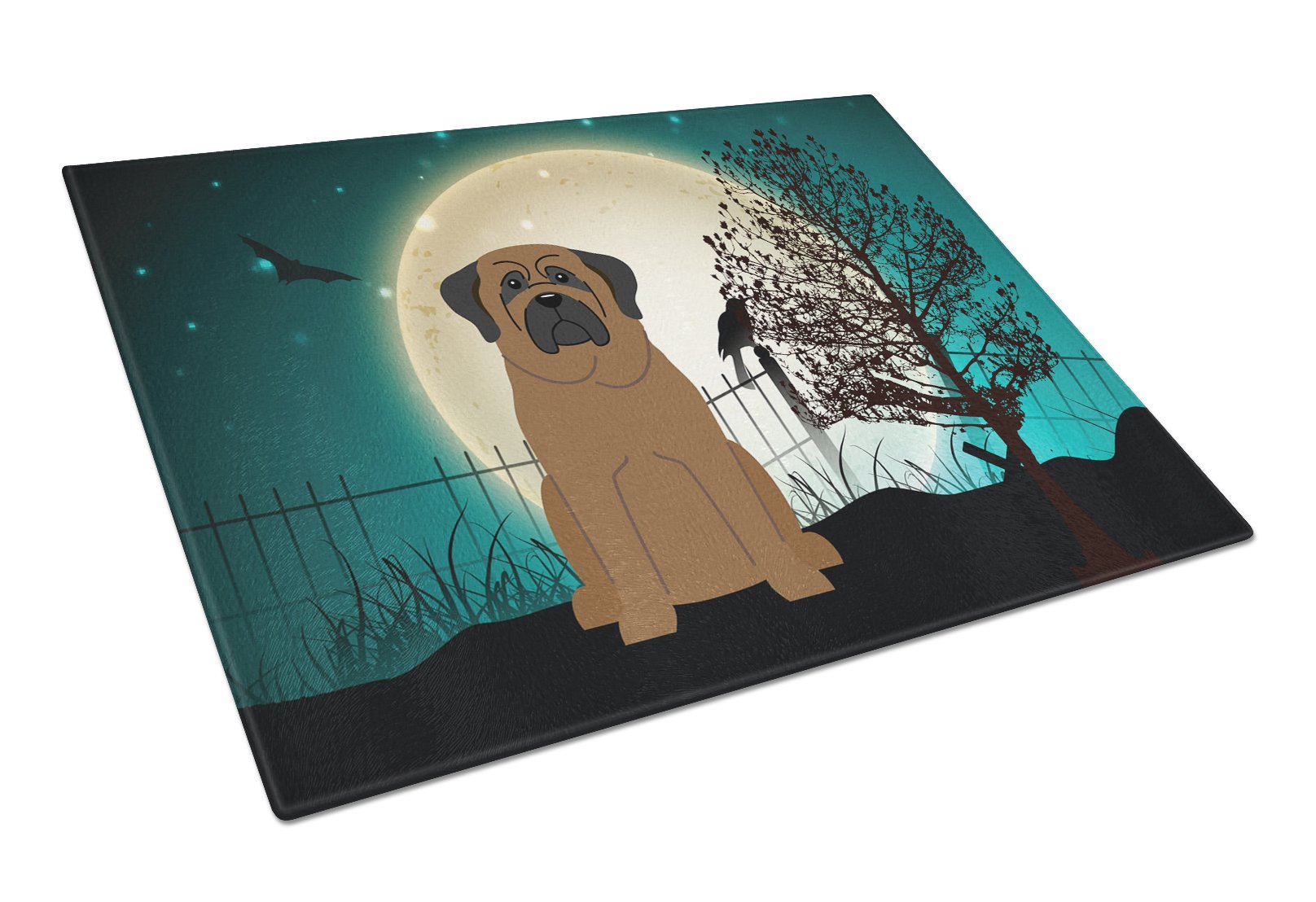 Halloween Scary Bullmastiff Cutting Board Tempered Glass Kitchen Cutting Surface, Heat Resistant Chopping, Non-Slip Feet, Food Prep & Serving