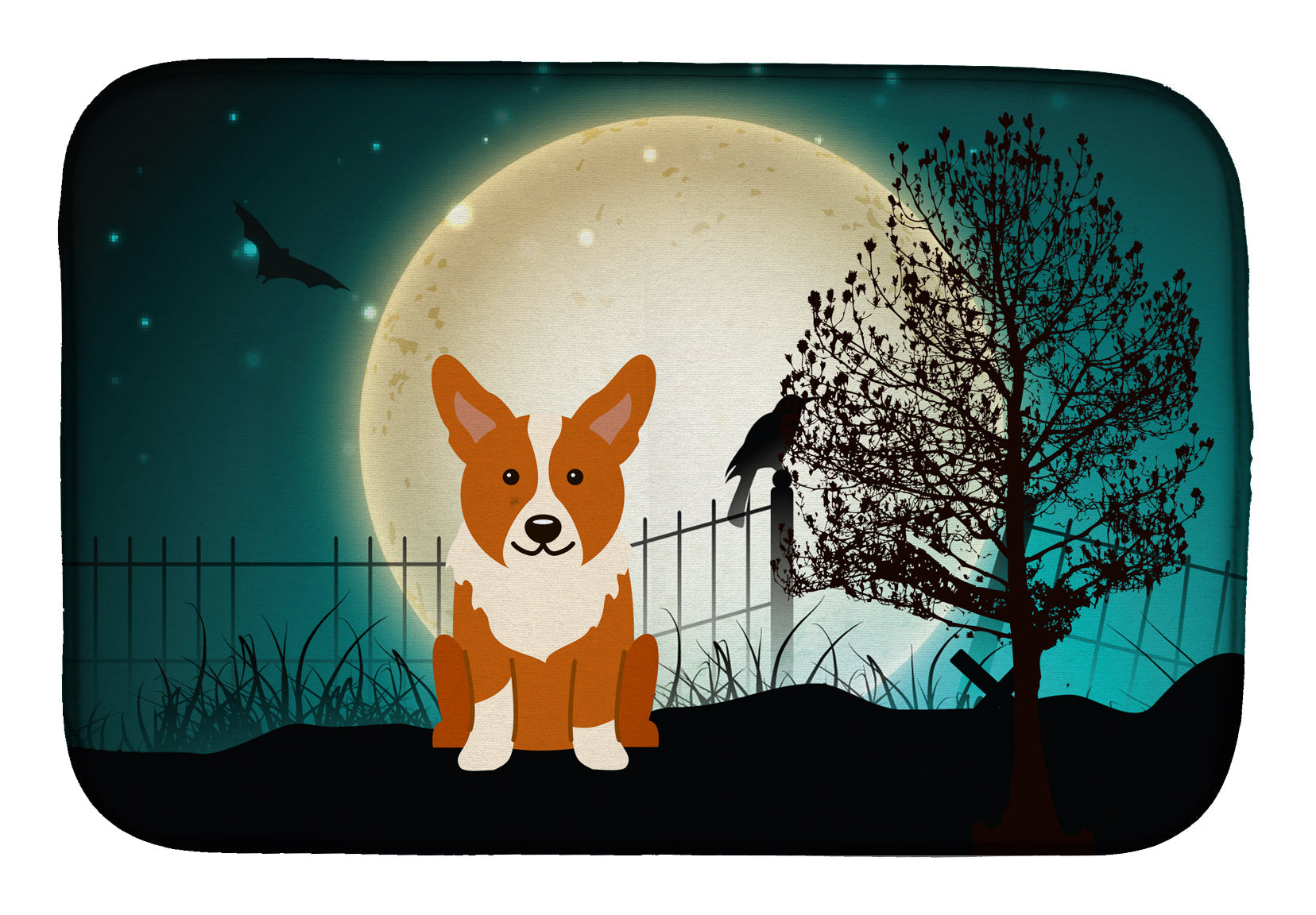 Halloween Scary Corgi Dish Drying Mat Absorbent Dish Drying Mat Pad for Kitchen Counter Dish Drainer Mat for Countertop, 14 x 21", Multicolor