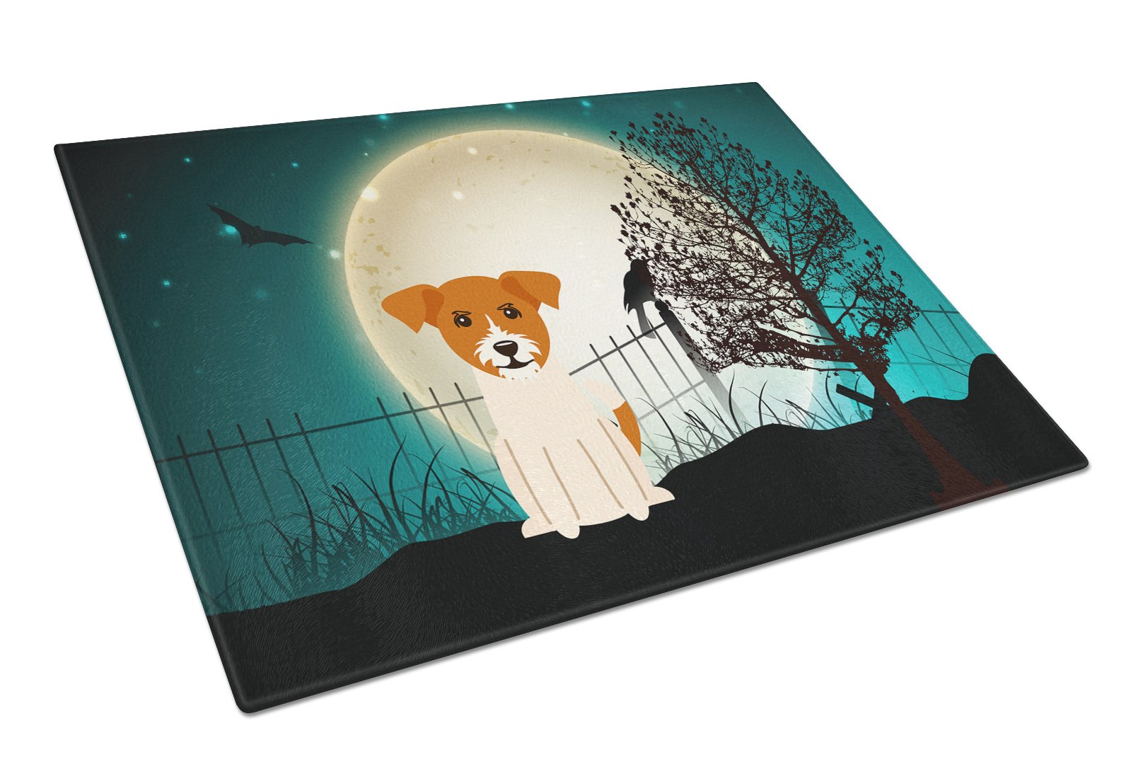 Halloween Scary Jack Russell Terrier Cutting Board Tempered Glass Kitchen Cutting Surface, Heat Resistant Chopping, Non-Slip Feet, Food Prep & Serving