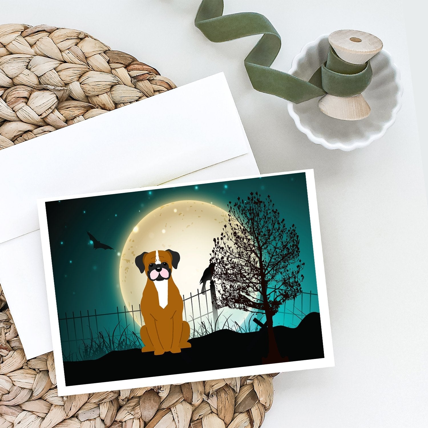Halloween Scary Flashy Fawn Boxer Greeting Cards Pack of 8 Blank Cards with Envelopes Whimsical A7 Size 5x7