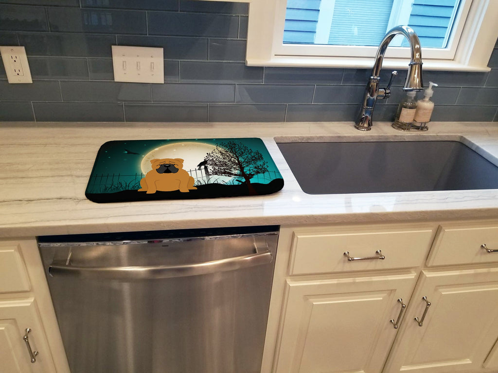 Halloween Scary English Bulldog Red Dish Drying Mat Absorbent Dish Drying Mat Pad for Kitchen Counter Dish Drainer Mat for Countertop, 14 x 21", Multicolor