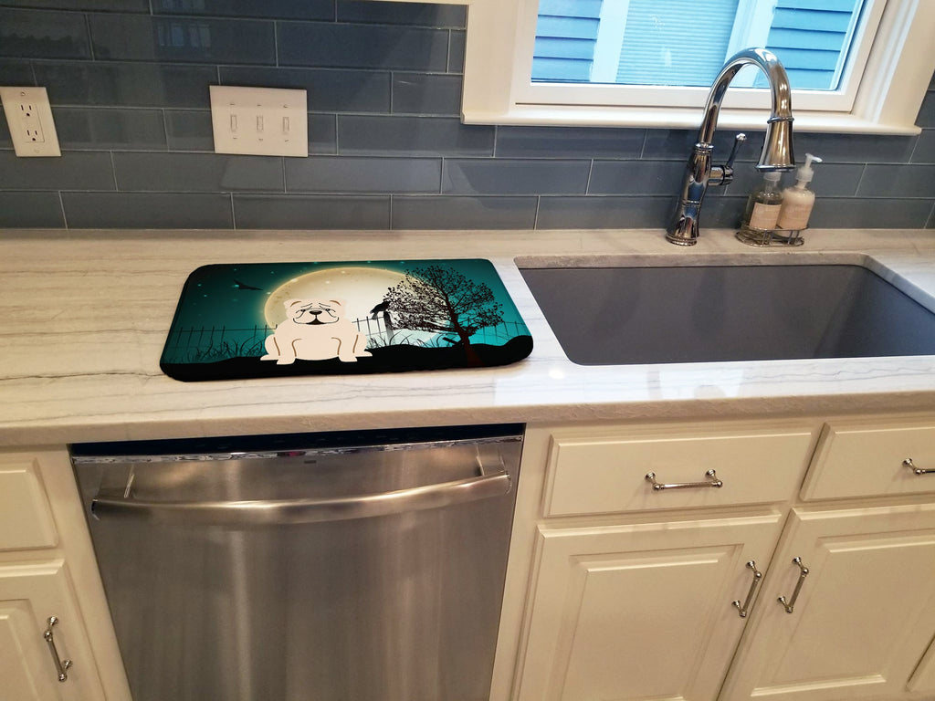 Halloween Scary English Bulldog White Dish Drying Mat Absorbent Dish Drying Mat Pad for Kitchen Counter Dish Drainer Mat for Countertop, 14 x 21", Multicolor