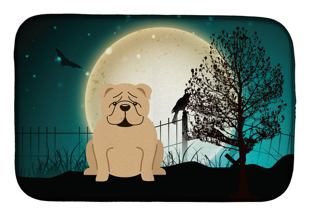 Halloween Scary English Bulldog Fawn Dish Drying Mat Absorbent Dish Drying Mat Pad for Kitchen Counter Dish Drainer Mat for Countertop, 14 x 21", Multicolor