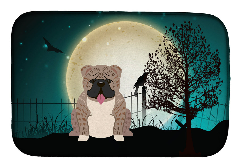 Halloween Scary English Bulldog Grey Brindle Dish Drying Mat Absorbent Dish Drying Mat Pad for Kitchen Counter Dish Drainer Mat for Countertop, 14 x 21", Multicolor