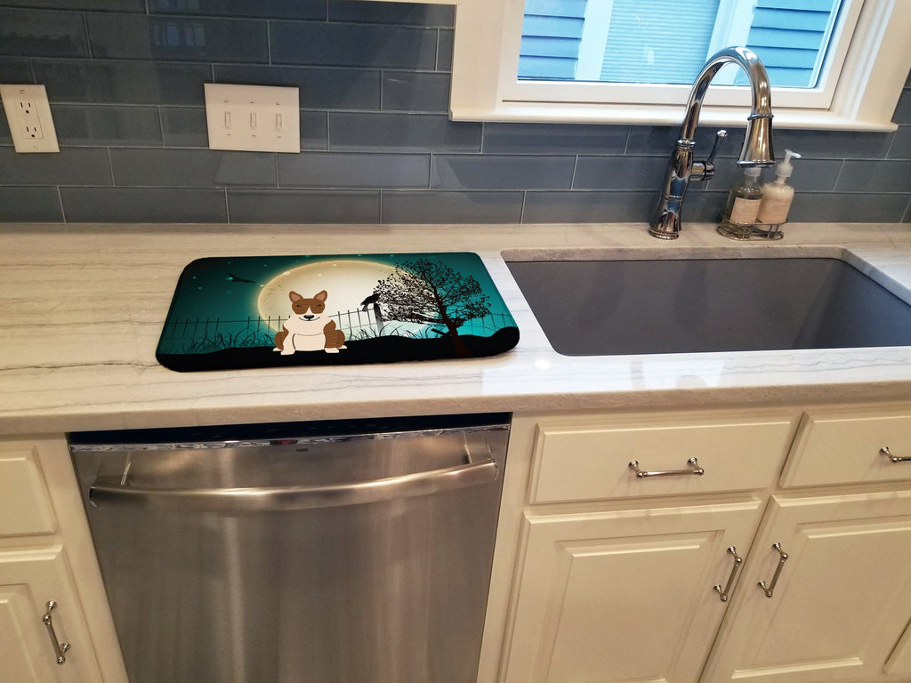 Halloween Scary Bull Terrier Brindle Dish Drying Mat Absorbent Dish Drying Mat Pad for Kitchen Counter Dish Drainer Mat for Countertop, 14 x 21", Multicolor