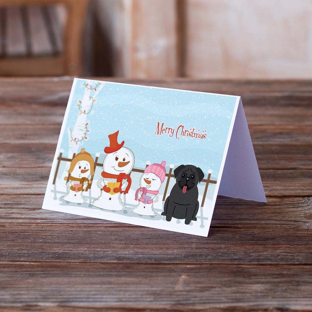 Merry Christmas Carolers Pug Black Greeting Cards Pack of 8 Blank Cards with Envelopes Whimsical A7 Size 5x7