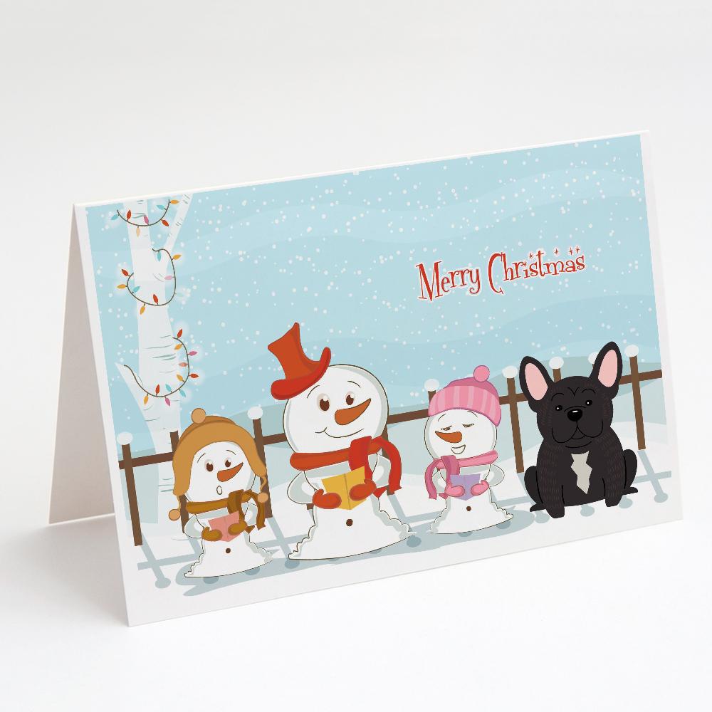 Merry Christmas Carolers French Bulldog Brindle Greeting Cards Pack of 8 Blank Cards with Envelopes Whimsical A7 Size 5x7