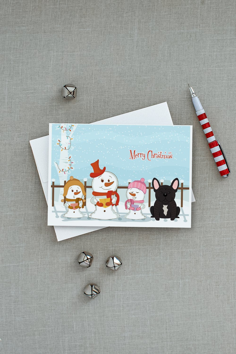Merry Christmas Carolers French Bulldog Brindle Greeting Cards Pack of 8 Blank Cards with Envelopes Whimsical A7 Size 5x7