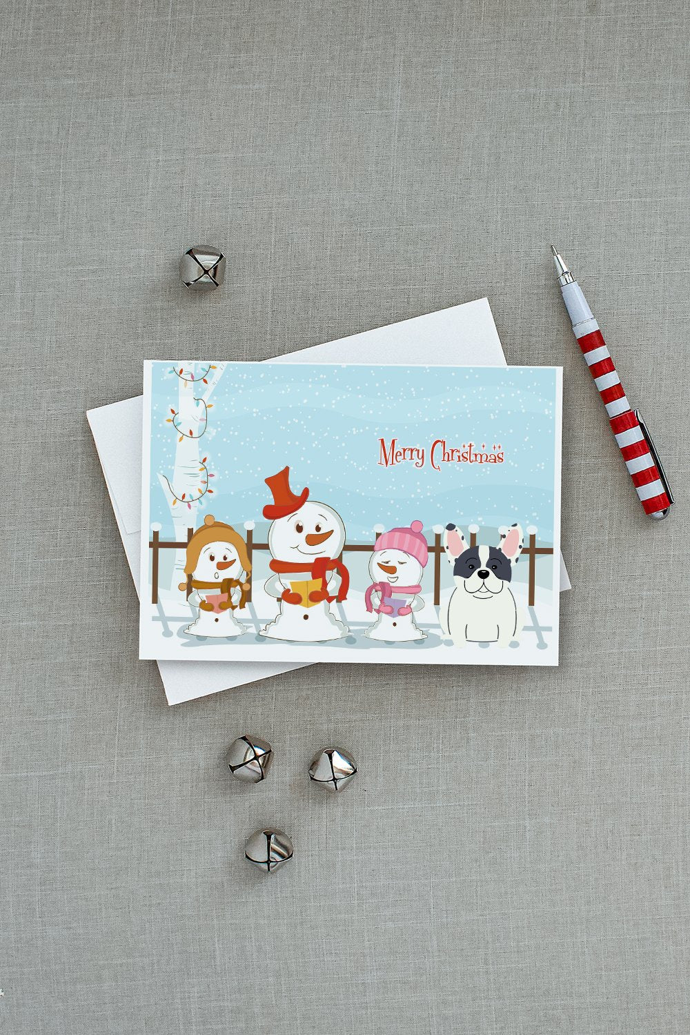 Merry Christmas Carolers French Bulldog Piebald Greeting Cards Pack of 8 Blank Cards with Envelopes Whimsical A7 Size 5x7