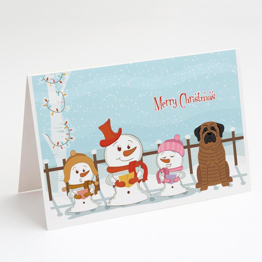 Merry Christmas Carolers Mastiff Brindle Greeting Cards Pack of 8 Blank Cards with Envelopes Whimsical A7 Size 5x7