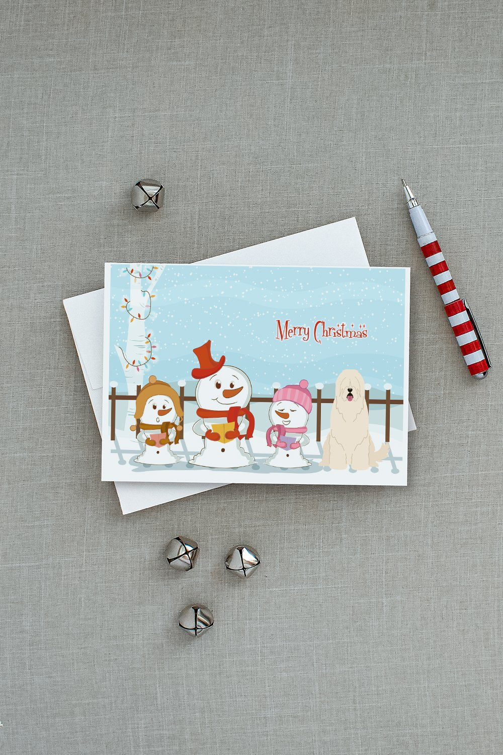 Merry Christmas Carolers South Russian Sheepdog Greeting Cards Pack of 8 Blank Cards with Envelopes Whimsical A7 Size 5x7