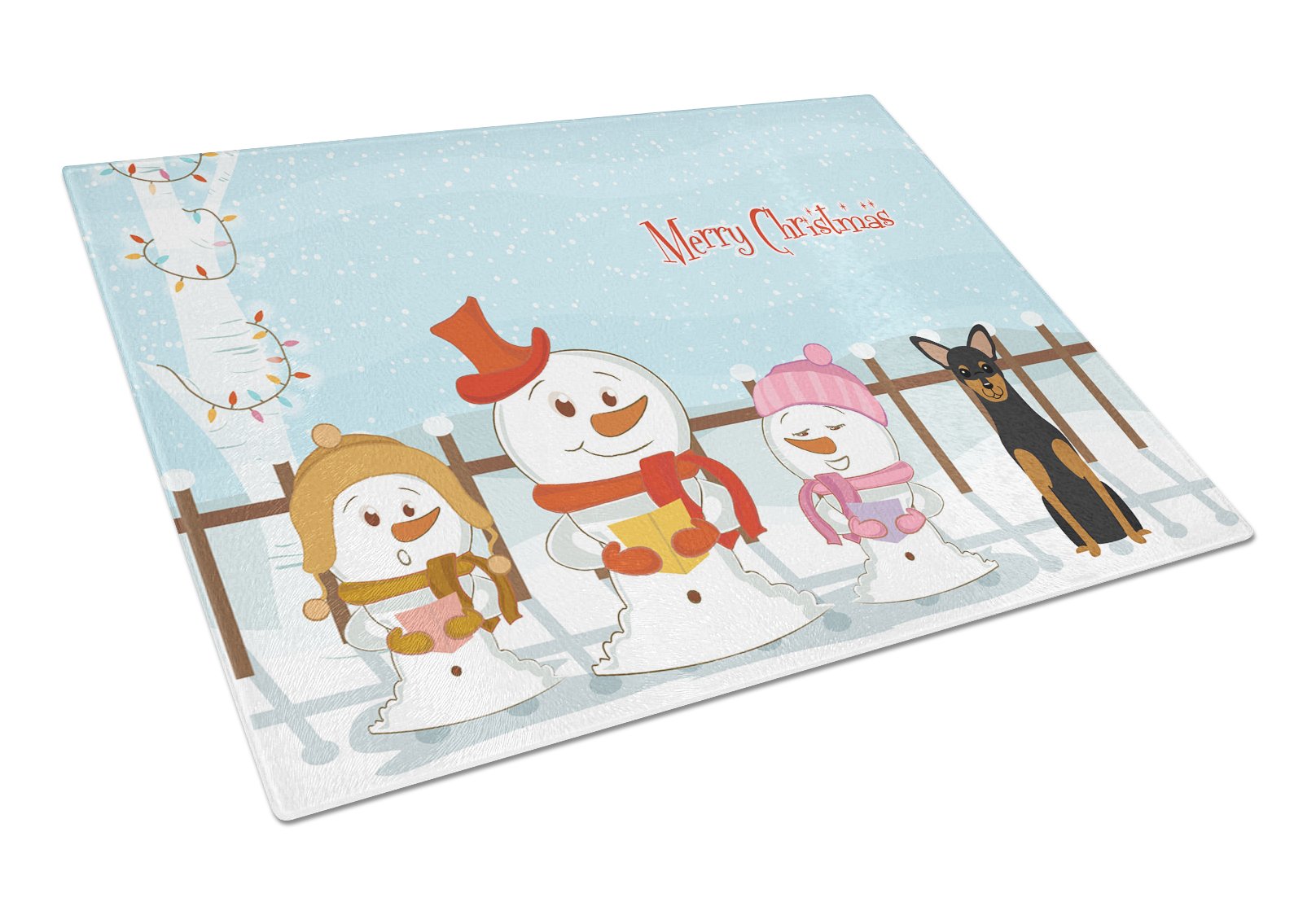 Merry Christmas Carolers Manchester Terrier Cutting Board Tempered Glass Kitchen Cutting Surface, Heat Resistant Chopping, Non-Slip Feet, Food Prep & Serving