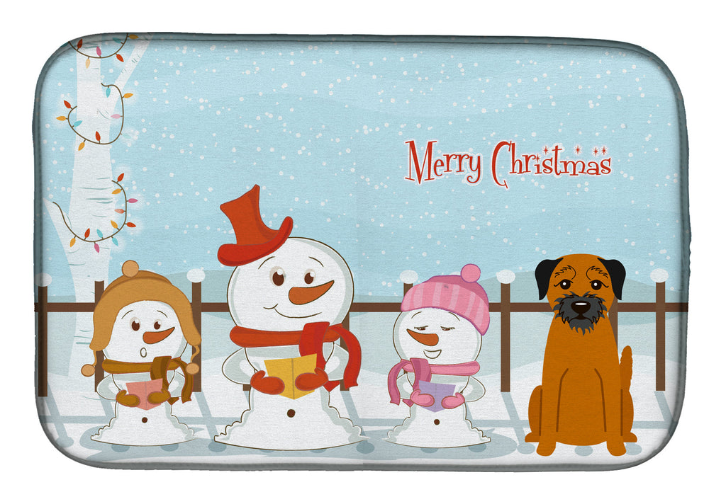 Merry Christmas Carolers Border Terrier Dish Drying Mat Absorbent Dish Drying Mat Pad for Kitchen Counter Dish Drainer Mat for Countertop, 14 x 21", Multicolor