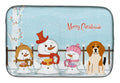 Merry Christmas Carolers Beagle Tricolor Dish Drying Mat Absorbent Dish Drying Mat Pad for Kitchen Counter Dish Drainer Mat for Countertop, 14 x 21", Multicolor