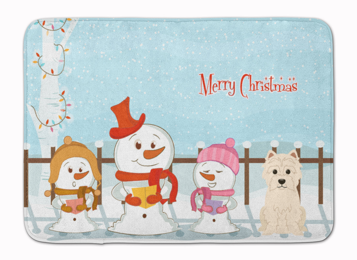 Merry Christmas Carolers Westie Memory Foam Kitchen Mat Machine Washable Anti-Fatigue Cushion Comfort Bath or Kitchen Rug