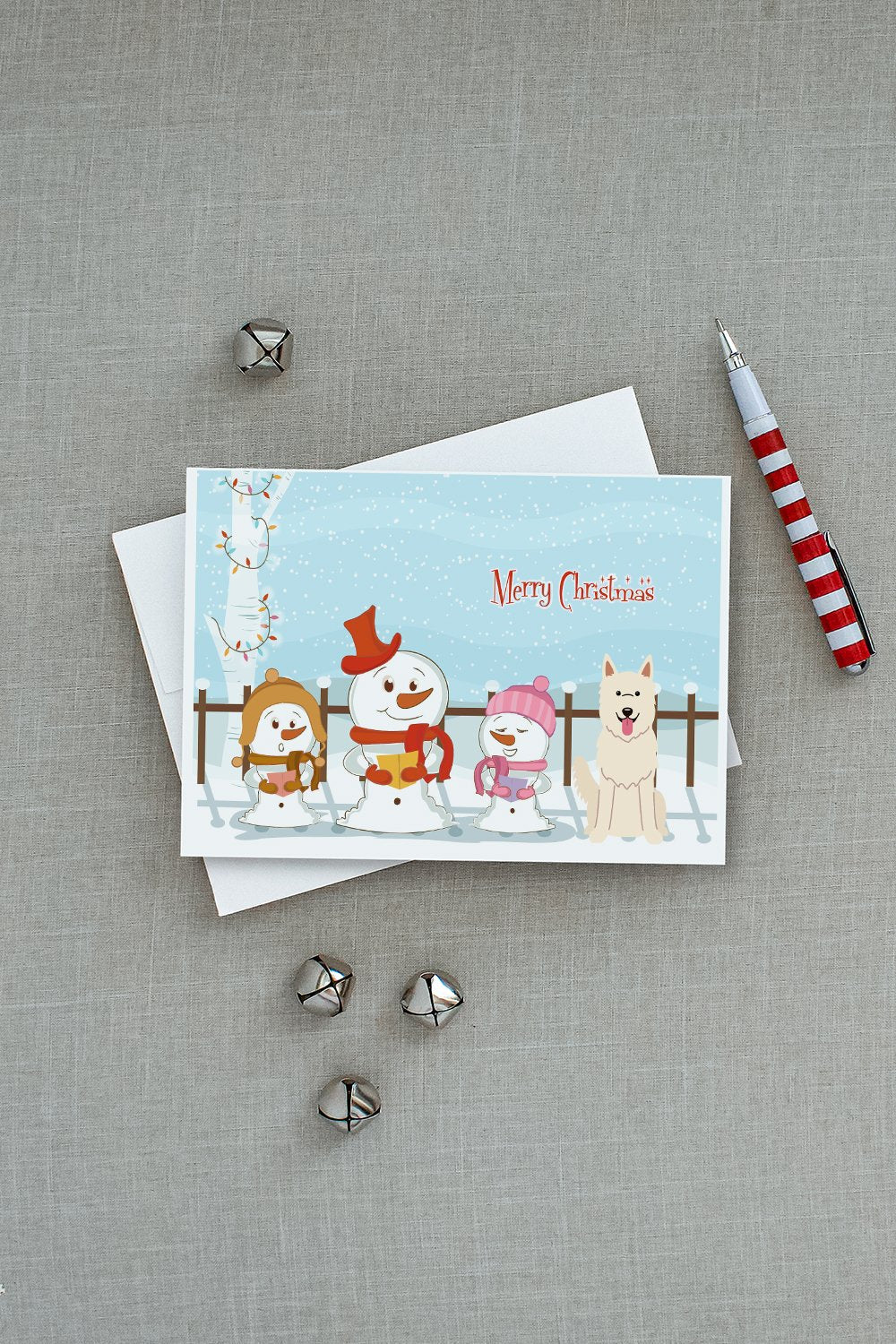 Merry Christmas Carolers White German Shepherd Greeting Cards Pack of 8 Blank Cards with Envelopes Whimsical A7 Size 5x7