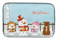 Merry Christmas Carolers Staffordshire Bull Terrier Brown Dish Drying Mat Absorbent Dish Drying Mat Pad for Kitchen Counter Dish Drainer Mat for Countertop, 14 x 21", Multicolor