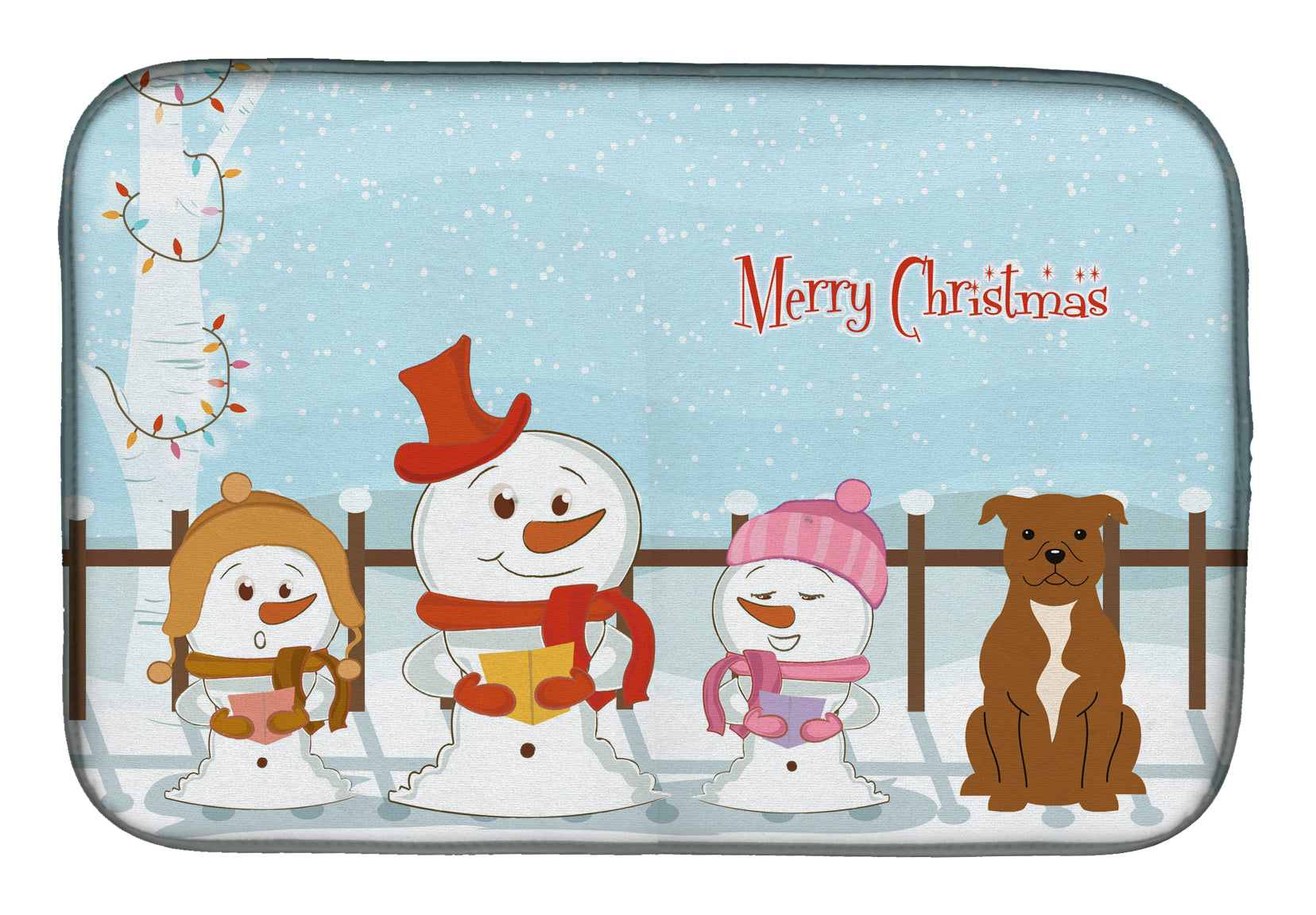 Merry Christmas Carolers Staffordshire Bull Terrier Brown Dish Drying Mat Absorbent Dish Drying Mat Pad for Kitchen Counter Dish Drainer Mat for Countertop, 14 x 21", Multicolor