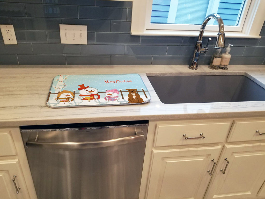 Merry Christmas Carolers Staffordshire Bull Terrier Brown Dish Drying Mat Absorbent Dish Drying Mat Pad for Kitchen Counter Dish Drainer Mat for Countertop, 14 x 21", Multicolor