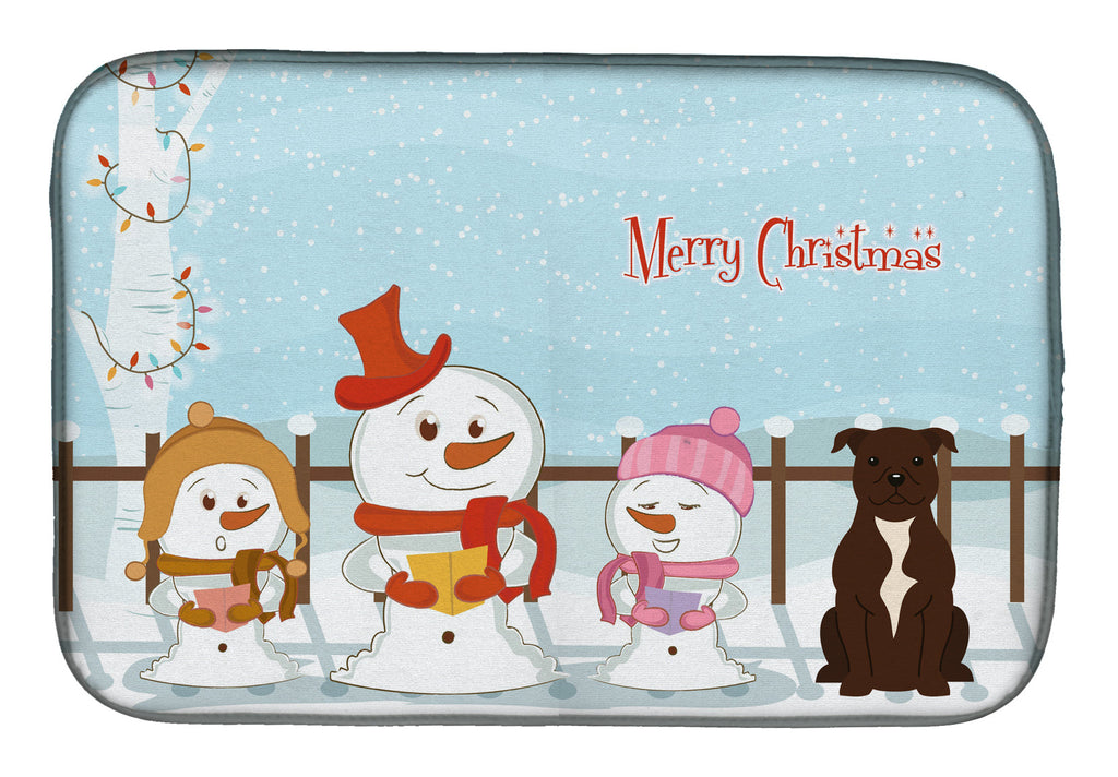 Merry Christmas Carolers Staffordshire Bull Terrier Chocolate Dish Drying Mat Absorbent Dish Drying Mat Pad for Kitchen Counter Dish Drainer Mat for Countertop, 14 x 21", Multicolor