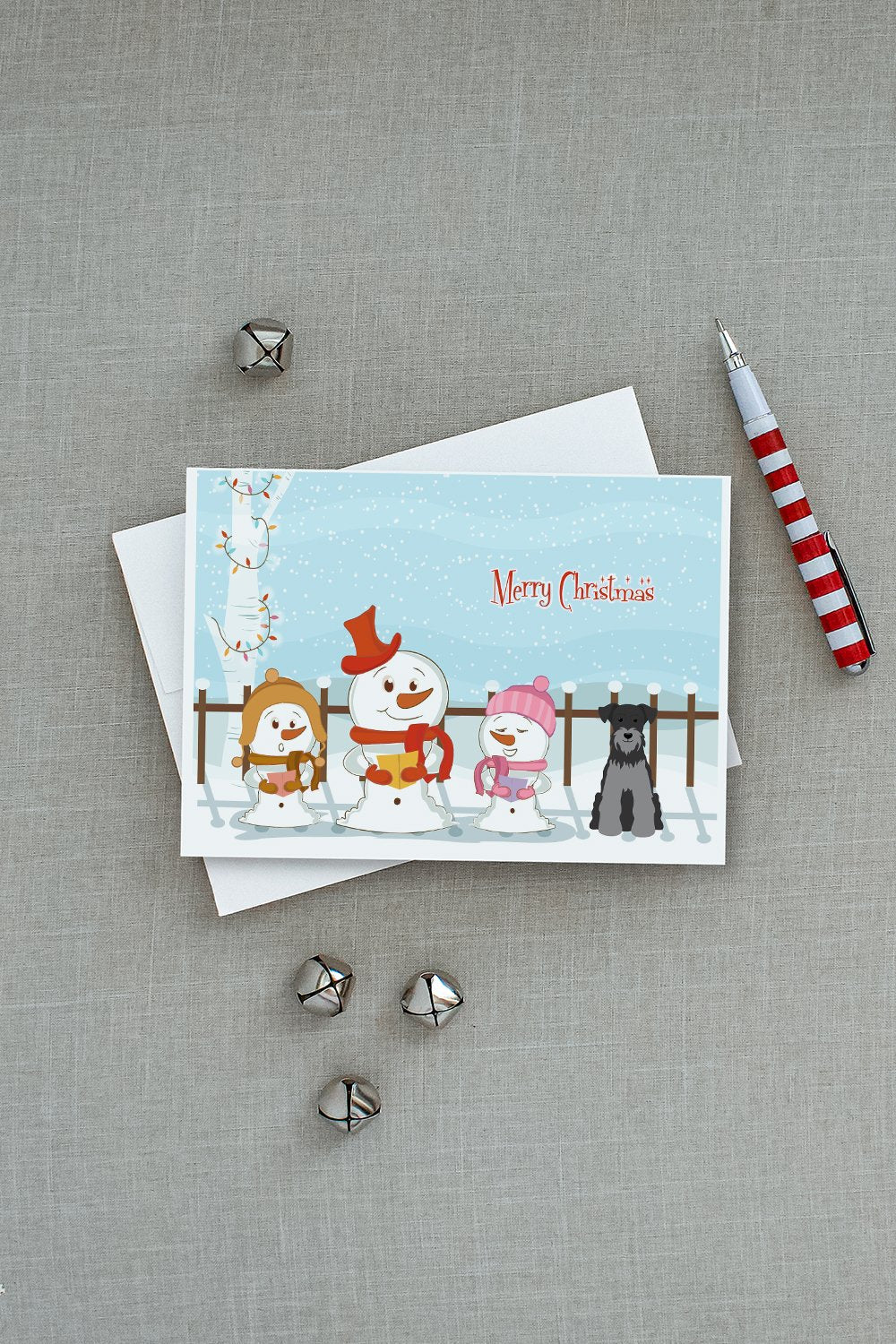 Merry Christmas Carolers Miniature Schnauzer Black Silver Greeting Cards Pack of 8 Blank Cards with Envelopes Whimsical A7 Size 5x7