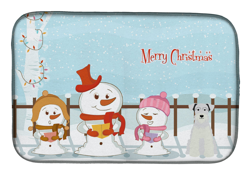Merry Christmas Carolers Miniature Schnauzer White Dish Drying Mat Absorbent Dish Drying Mat Pad for Kitchen Counter Dish Drainer Mat for Countertop, 14 x 21", Multicolor