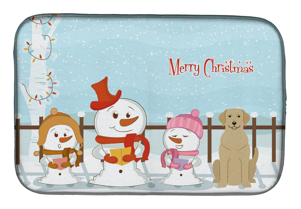 Merry Christmas Carolers Yellow Labrador Dish Drying Mat Absorbent Dish Drying Mat Pad for Kitchen Counter Dish Drainer Mat for Countertop, 14 x 21", Multicolor