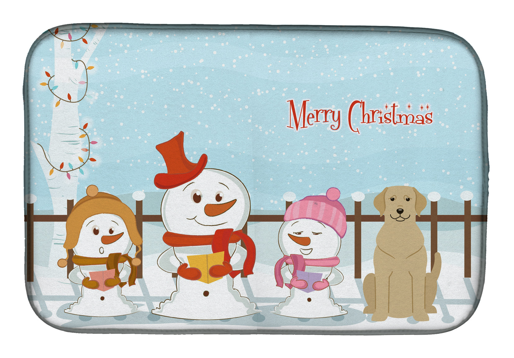 Merry Christmas Carolers Yellow Labrador Dish Drying Mat Absorbent Dish Drying Mat Pad for Kitchen Counter Dish Drainer Mat for Countertop, 14 x 21", Multicolor