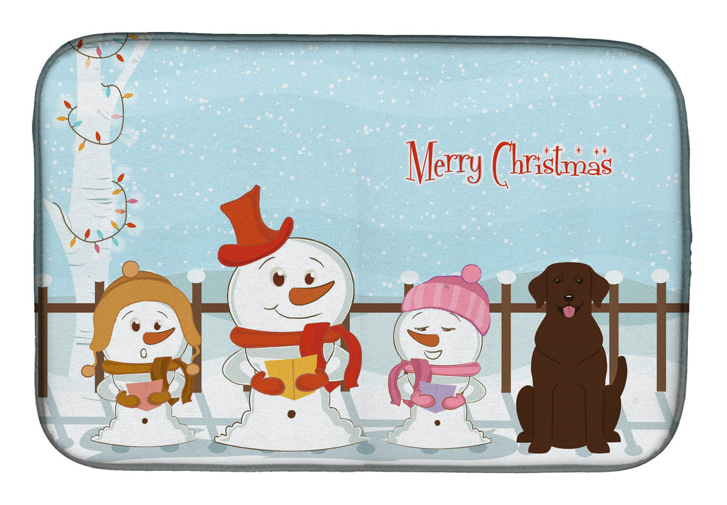 Merry Christmas Carolers Chocolate Labrador Dish Drying Mat Absorbent Dish Drying Mat Pad for Kitchen Counter Dish Drainer Mat for Countertop, 14 x 21", Multicolor