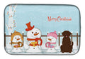 Merry Christmas Carolers Chocolate Labrador Dish Drying Mat Absorbent Dish Drying Mat Pad for Kitchen Counter Dish Drainer Mat for Countertop, 14 x 21", Multicolor