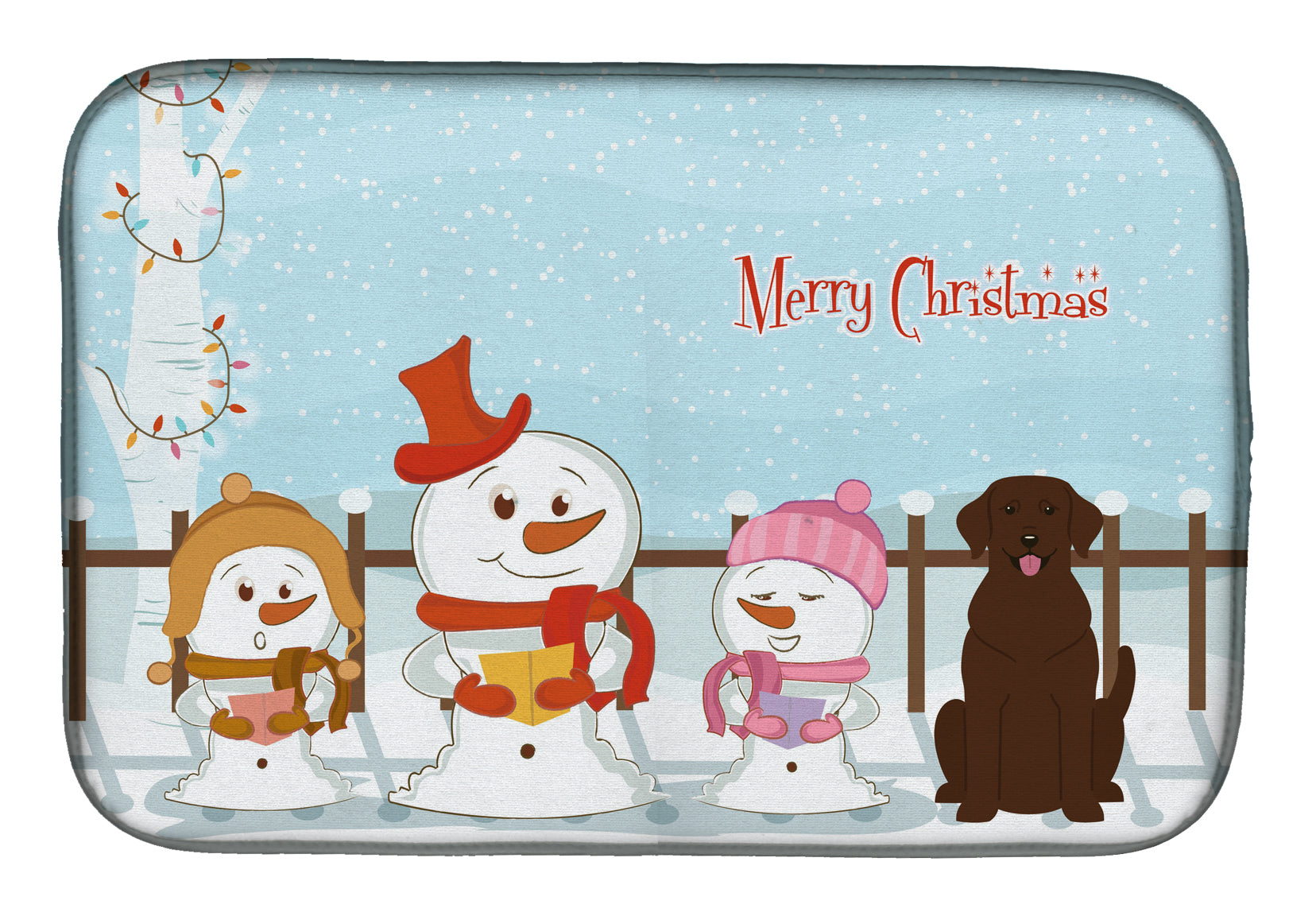Merry Christmas Carolers Chocolate Labrador Dish Drying Mat Absorbent Dish Drying Mat Pad for Kitchen Counter Dish Drainer Mat for Countertop, 14 x 21", Multicolor