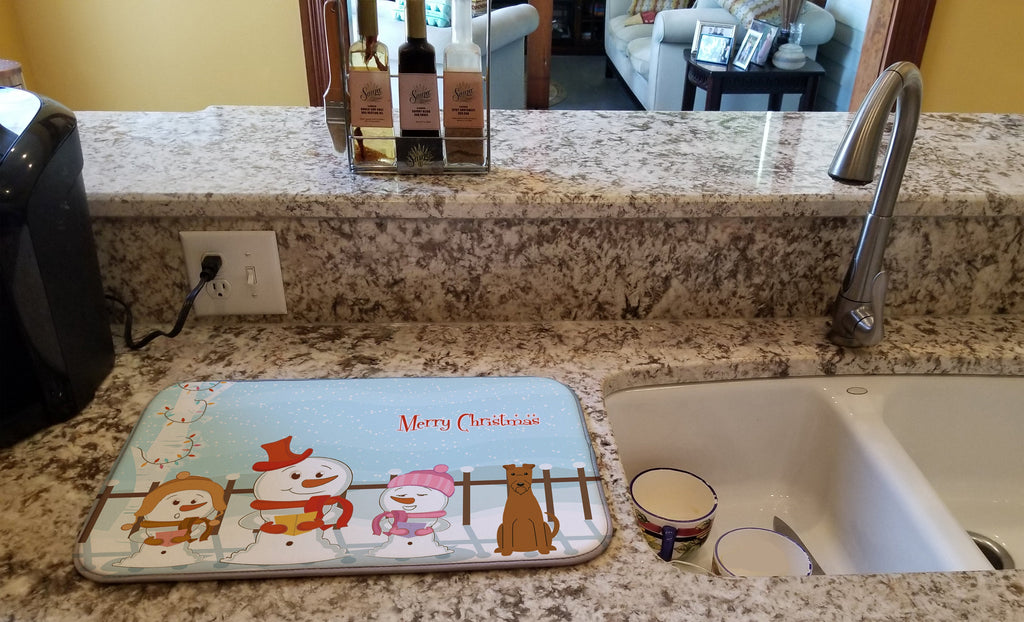 Merry Christmas Carolers Irish Terrier Dish Drying Mat Absorbent Dish Drying Mat Pad for Kitchen Counter Dish Drainer Mat for Countertop, 14 x 21", Multicolor