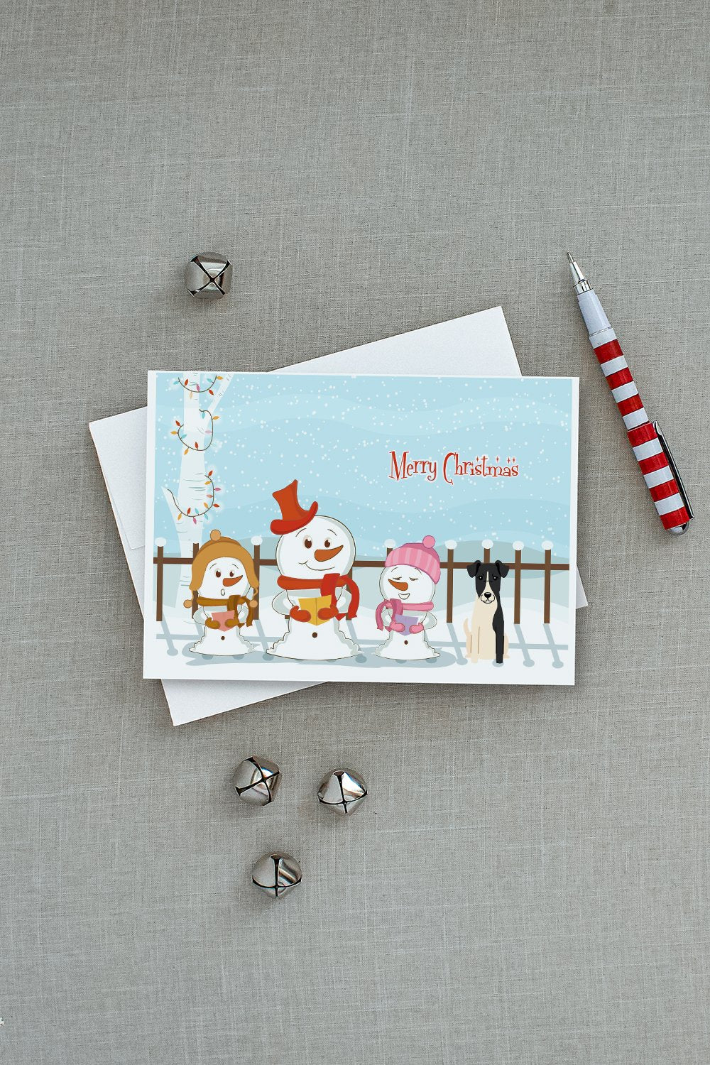 Merry Christmas Carolers Smooth Fox Terrier Greeting Cards Pack of 8 Blank Cards with Envelopes Whimsical A7 Size 5x7