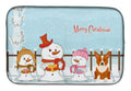 Merry Christmas Carolers Corgi Dish Drying Mat Absorbent Dish Drying Mat Pad for Kitchen Counter Dish Drainer Mat for Countertop, 14 x 21", Multicolor