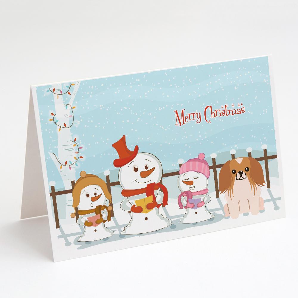 Merry Christmas Carolers Pekingese Red White Greeting Cards Pack of 8 Blank Cards with Envelopes Whimsical A7 Size 5x7