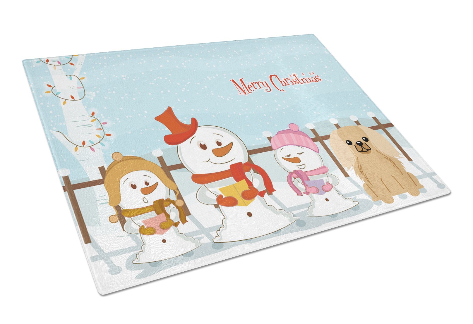 Merry Christmas Carolers Pekingese Fawn Sable Cutting Board Tempered Glass Kitchen Cutting Surface, Heat Resistant Chopping, Non-Slip Feet, Food Prep & Serving