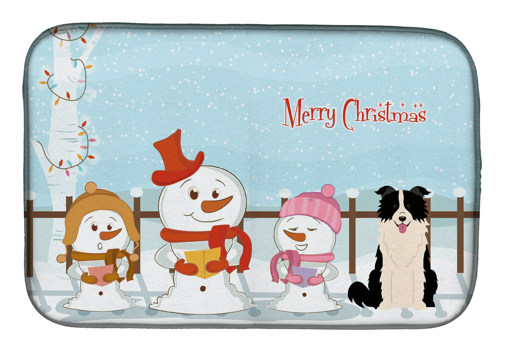 Merry Christmas Carolers Border Collie Black White Dish Drying Mat Absorbent Dish Drying Mat Pad for Kitchen Counter Dish Drainer Mat for Countertop, 14 x 21", Multicolor